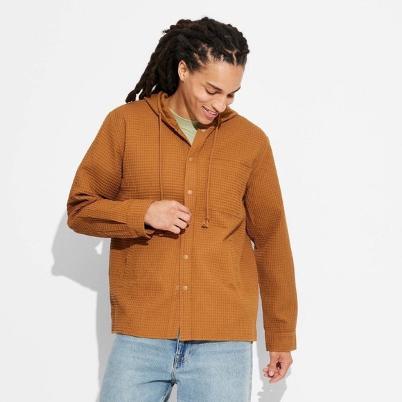 Men's Hooded Long Sleeve Button-Down Shirt - Original Use™ Brown XL new - Picture 1 of 5